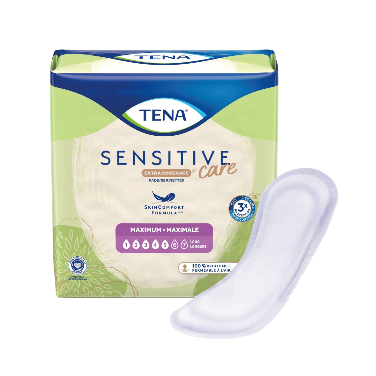 Serviettes minces absorption maximale TENA Sensitive Care, longue